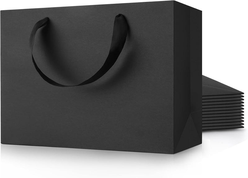 MOXARYSU Medium Large Black Gift Bags: 12.6x4x8.7 Inch 12pcs Black Paper Bags Bulk For Party Shopping Birthday Wedding (ML,12) - Image 1